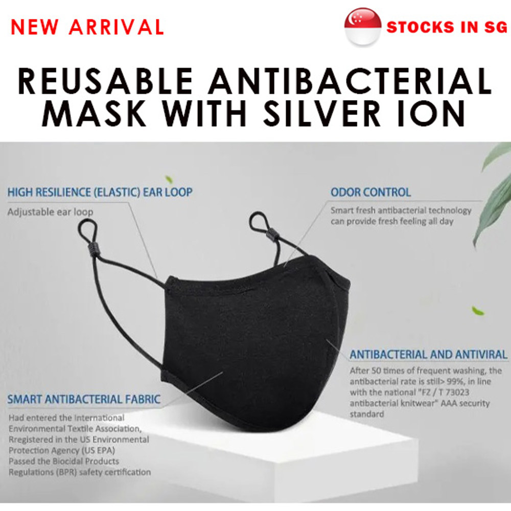 100% Cotton + Silver Ion, Anti Bacterial Reusable Cloth Face Mask (BFE ≥ 99%), view 2