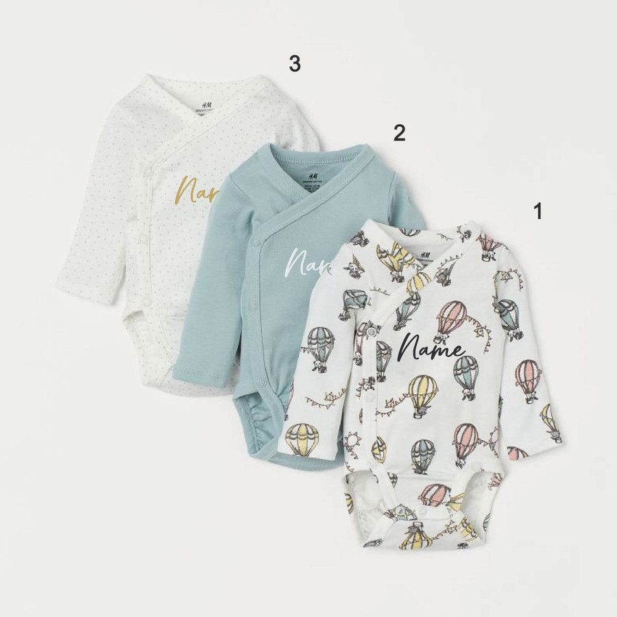 Custom Name on H&M 3-pack long-sleeved bodysuits (0-9mths) - Hot Air Balloons