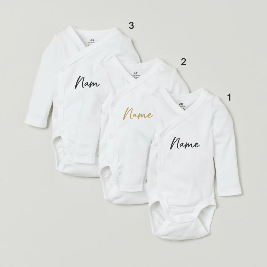 Custom Name on H&M 3-pack long-sleeved bodysuits (0-9mths) - White