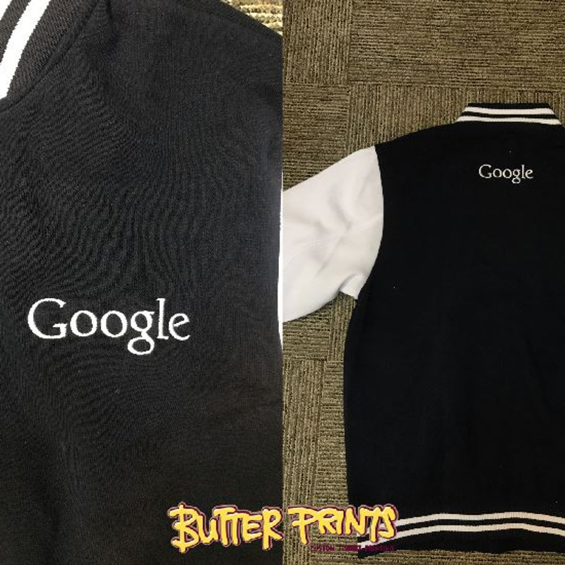 Google varsity jackets, embroidered